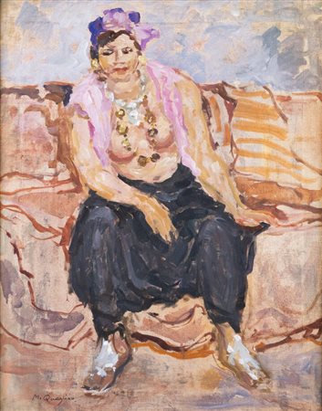 MASSIMO QUAGLINO<BR>Refrancore (AT) 1899 - 1982 Torino<BR>"Donna con collane"