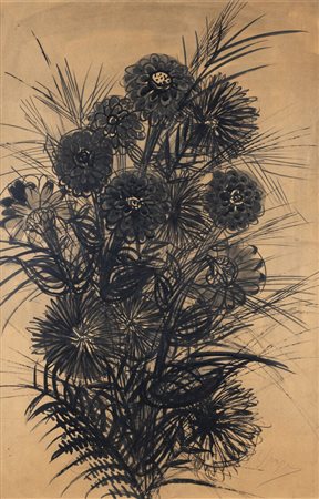 LUIGI SPAZZAPAN<BR>Gradisca d'Isonzo (GO) 1889 - 1958 Torino<BR>"Zinnie e aster in mazzo (fiori)" 1948 ca