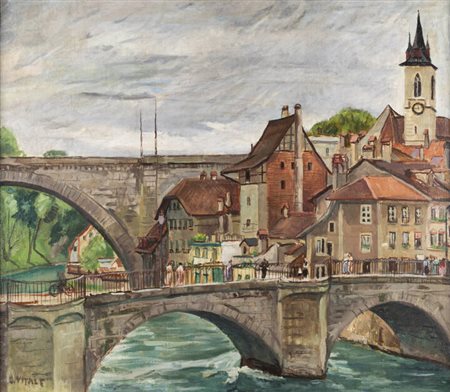 CARLO VITALE<BR>Milano 1902 - 1996 Camogli (GE)<BR>"Scorcio cittadino"