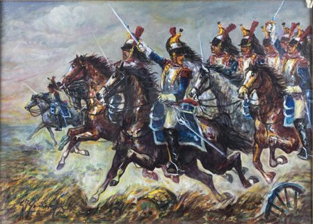 GIOVANFRANCESCO GONZAGA<BR>Milano 1921 - 2007<BR>"La carica dei corazzieri" 1983