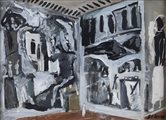 MARIO SIRONI<BR>Sassari 1885 - 1961 Milano<BR>"Studio d'interno con pitture murali" 1940 circa