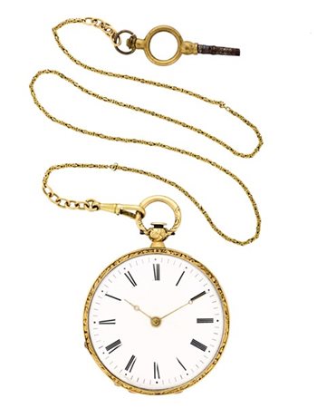 ANONIMO 
Orologio da tasca da uomo in oro 18K decorato con smalto floreali, con