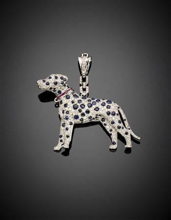 Broche/pendente a guisa di cane in oro bianco diamanti per complessivi ct. 2,00