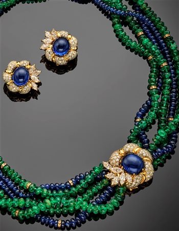 Demi parure in oro giallo e bianco composta da collana multifili di cm 43 circa