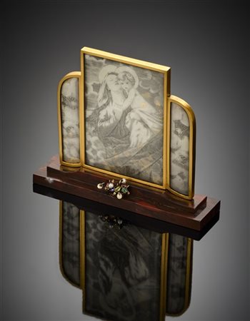 ALFREDO RAVASCO
Ornamento da tavolo con incisione in parte dorata di Madonna co