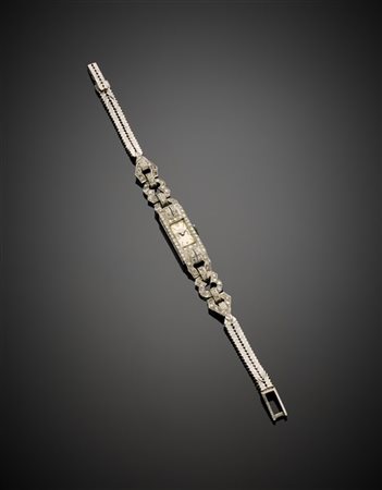 Orologio da polso da donna in oro bianco e diamanti, g 27 circa, lungh. cm 17,5