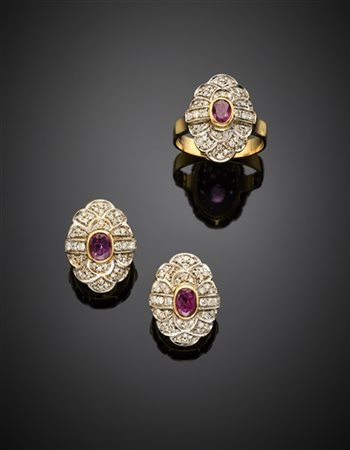 Demi parure in oro giallo e bianco composta da orecchini ed anello entrambi rif