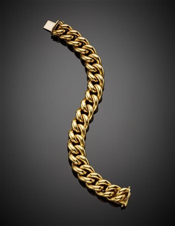Bracciale maglia groumette in oro giallo, dettagli in oro bianco, g 48,74 circa