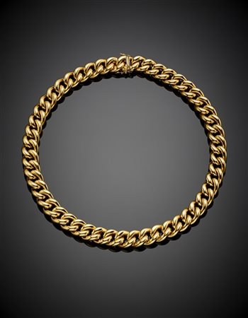 Collier a maglia groumette in oro giallo, dettagli in oro bianco, g 81,85 circa