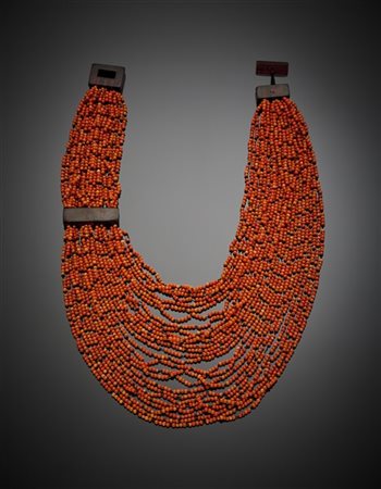 EVA NUEVA
Collier multifili in boule di corallo arancione di mm 3 circa con chi