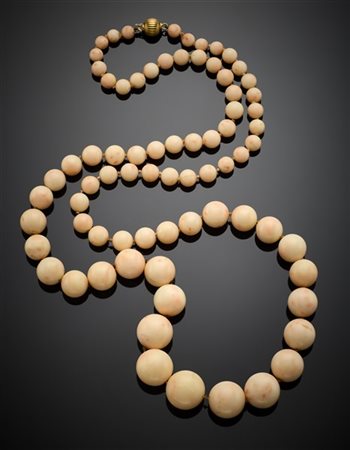 Collana a scalare in boules di corallo rosa chiaro variegato da mm 7,25 a mm 19