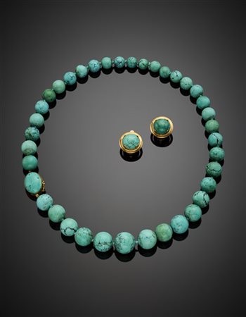 Lotto in oro giallo e turchese composto da collana a scalare di cm 46,20 circa