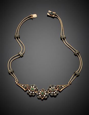 Collier a due funi in oro giallo 333/1000 e argento con distanziatori e central