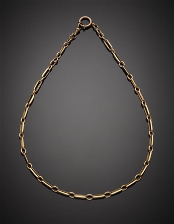 Catena da orologio in oro giallo 750/1000 con moschettone in oro 333/1000, g 22