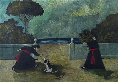 CAFFE' NINO (Alfedena 1909 - Pesaro 1975) "Cardinali che giocano con il cane"...