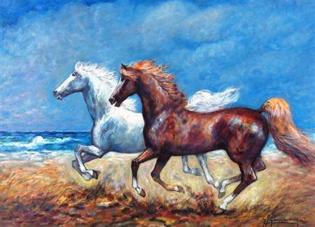 GONZAGA GIOVAN FRANCESCO (Milano 1921 - Milano 2007) "Corsieri sulla...