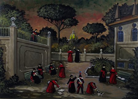 CAFFE' NINO (Alfedena 1909 - Pesaro 1975) "Cardinali" Olio su tela cm. H:...