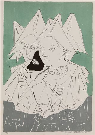 Bruno Calvani (Mola di Bari 1904-Milano 1985)  - Maschere e fanciulla, 1965