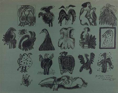 Corneille (Guillaume Cornelis Van Beverloo, Liegi 1922-Auvers-sur-Oise 2010)  - Qualques oiseaux est une tortue..., 1975