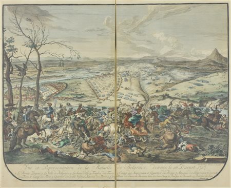 Jan Van Huchtenburg BATTAGLIA DI BELGRADO incisione a colori su carta,...