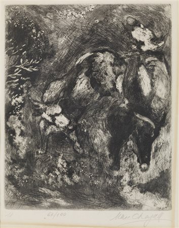 CHAGALL MARC (1887 - 1985) - Fables de la Fontaine series: La grenouille qui se veut faire aussi grosse que le boeuf.