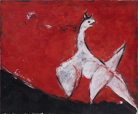 LICINI OSVALDO (1894 - 1958) - Angelo ribelle su fondo rosso.
