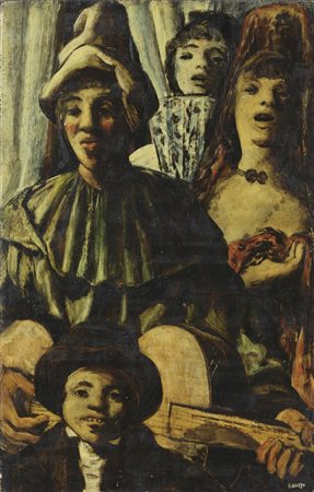 FIUME SALVATORE (1915 - 1997) - Compagnia di pagliacci con il nano.