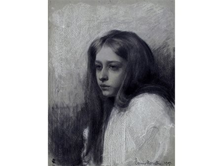 Ennio Morelli (Torino 1874-1941) Ritratto di bambina Matita su cartoncino...