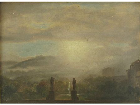 Anonimo (XIX secolo) Entrata nel giardino di villa Lapeggi Olio su carta...