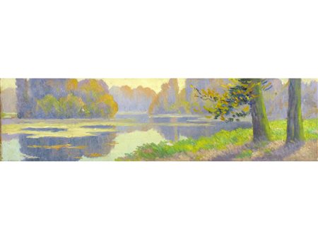 Firma illeggibile (XX secolo) Paesaggio impressionista Olio su tavoletta...