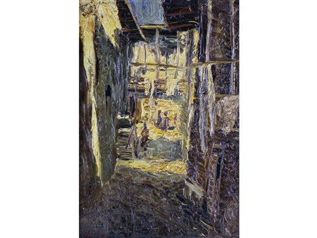 Firma illeggibile (XX secolo) Vicolo Olio su compensato Firmato Misure...