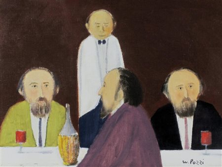 Walter Pozzi (Bergamo 1911-Milano 1989) All'osteria Olio su tela Firmato...