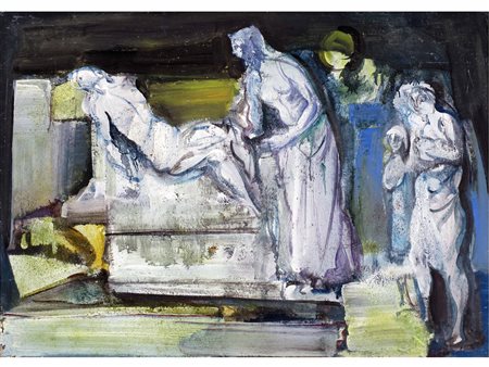 Oscar di Prata (Brescia 1910-2006) Deposizione Olio su cartone Misure 50x70 cm