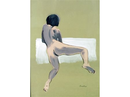 Enotrio Pugliese (Buenos Aires 1920-Pizzo 1989) Nudo Tempera su carta Firmato...