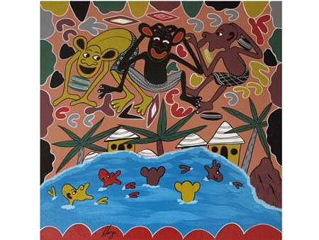 George Lilanga (Kikwetu 1934–Dar es Salaam 2005) Senza titolo Olio su faesite...