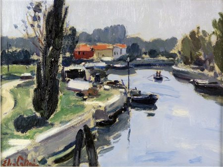Elio Lazzari (Venezia 1942) Canale delle Vignole Olio su tela Firmato Misure...