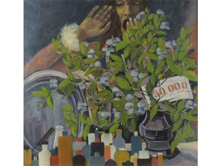 Mottinelli (XX secolo) Il buon risveglio Olio su tela Firmato Misure 90x90 cm