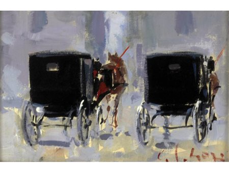 Rinaldo Guizzardi (Milano 1920) In attesa Olio su cartone telato Firmato...