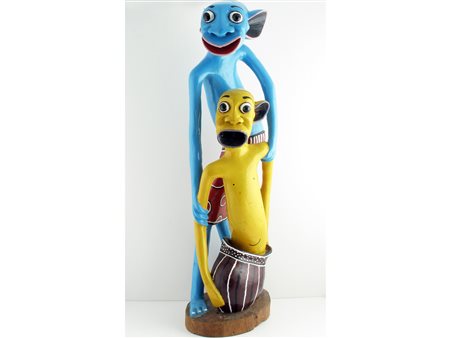 George Lilanga (1934-2005) Figure Smalti a olio su legno di mkongo Firmato...