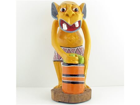 George Lilanga (1934-2005) Figura Smalti a olio su legno di mkongo Firmato...