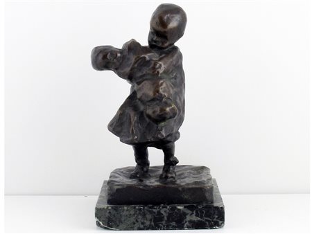 Michele Vedani (Milano 1874-1969) Fratellini Bronzo Firmato Altezza 19.5 cm