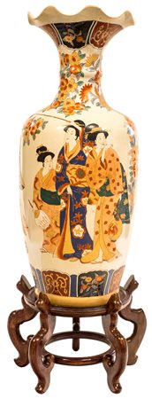 Grande vaso ad anfora in porcellana, Giappone, XX secolo con bordo ondulato,...