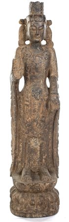 Grande Guanyin Avalokitesvara in scisto, Cina, dinastia Qing, XIX secolo Si...