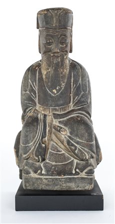 Saggio taoista in legno, Cina, dinastia Qing, inizio del XIX secolo ritratto...