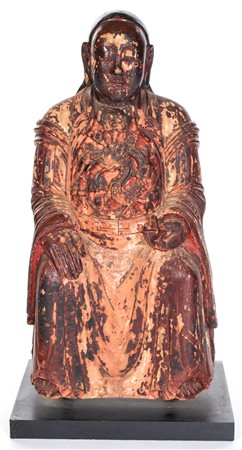 Figura in legno laccato rosso, Cina, XIX secolo raffigurante una divinità del...