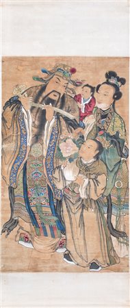 Grande rotolo verticale, Cina, XX secolo raffigurante un Imperatore mongolo...