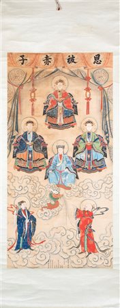 Grande rotolo verticale, Cina, XX secolo raffigurante l'empìreo taoista con...