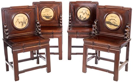 Quattro poltrone in legno hongmu attribuibili a Li Jiren, Cina, dinastia...