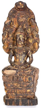 Buddha Dhyana in legno laccato rosso, Cambogia, post Angkor, XIX secolo...