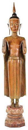 Grande figura di Buddha Abhayamudra in legno, Cambogia, prima metà del XIX...